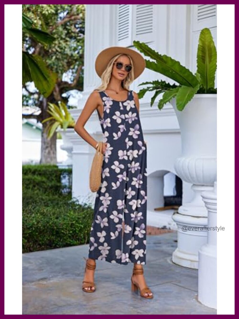Sleeveless Scoop Neck Wide Leg Jumpsuit with Pockets Summer Casual Romper - Picture 2 of 6